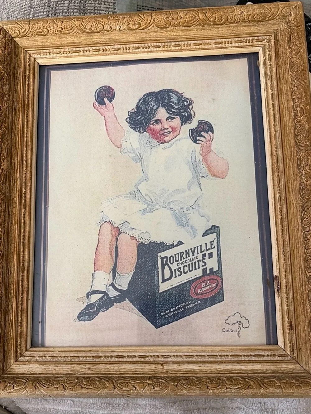 Vintage Cadbury Chocolate Biscuits Advertisement in Ornate Frame
